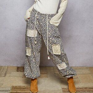 Leopard Contrast Printed Twill Pants by POL Clothing